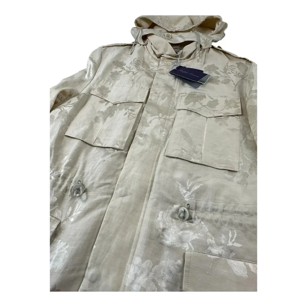 Ralph Lauren Purple Label Ivory Linen Blend Floral Hooded Padded Jacket SZ 4 NWT - Picture 4 of 14
